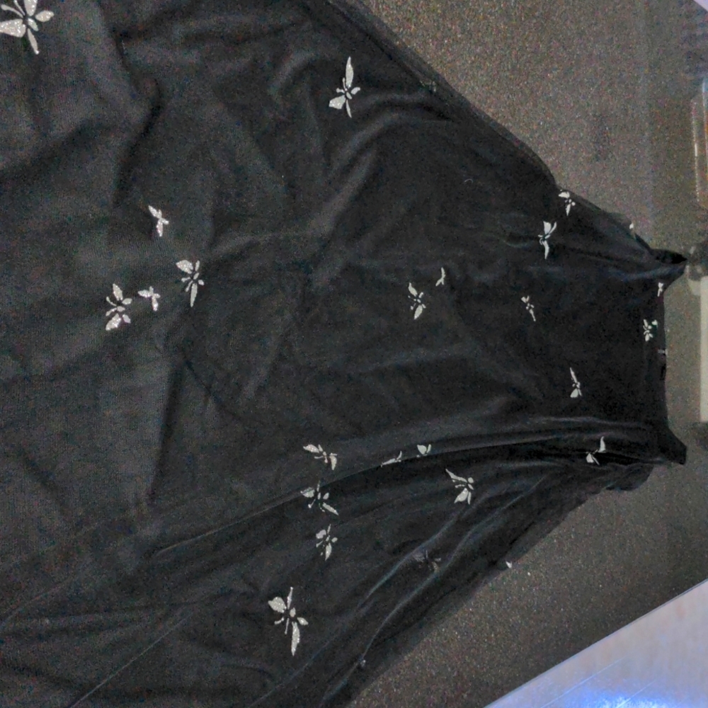 Virgo II long black gown with silver butterflies...tulle overlay